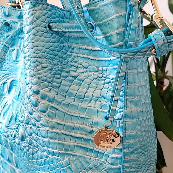 Brahmin Turquoise Croc-Embossed Shoulder Bag - Picture 10 of 14